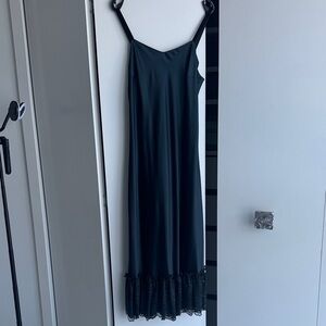 Elegant deep Blue Green Slip Dress with Lace Hem
